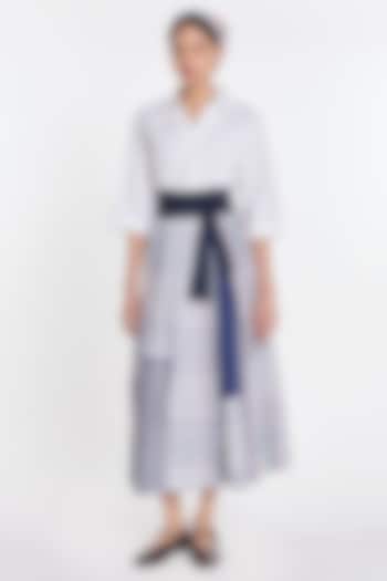 White Poplin & Handloom Cotton Checkered Wrap Vacation Dress by Payal Pratap at Pernia's Pop Up Shop