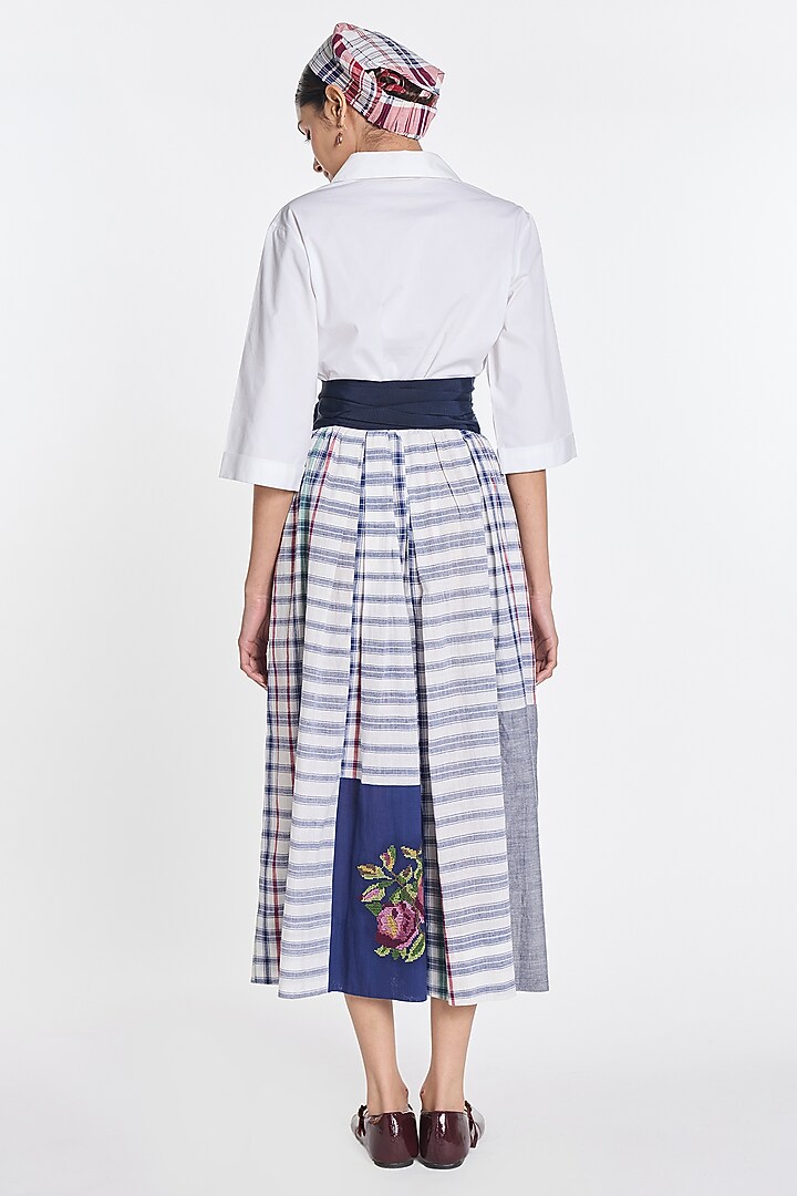 White Poplin & Handloom Cotton Checkered Wrap Vacation Dress by Payal Pratap at Pernia's Pop Up Shop