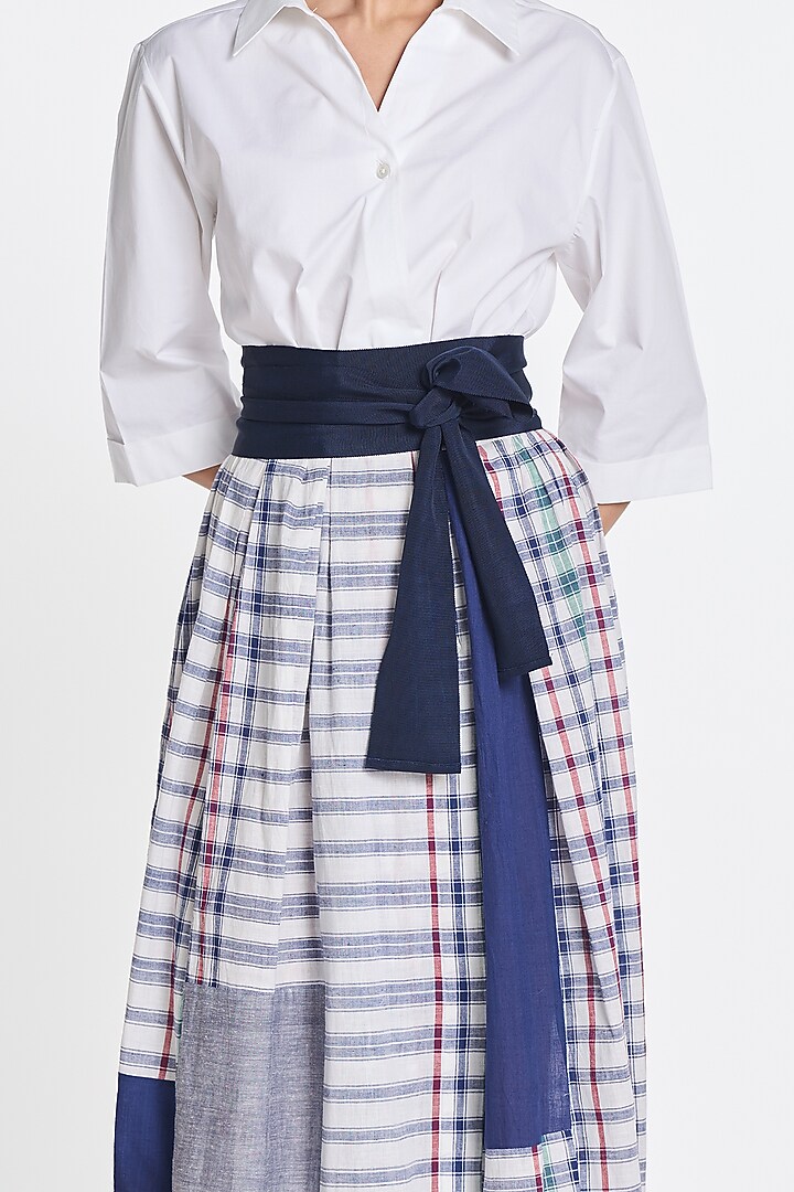 White Poplin & Handloom Cotton Checkered Wrap Vacation Dress by Payal Pratap at Pernia's Pop Up Shop
