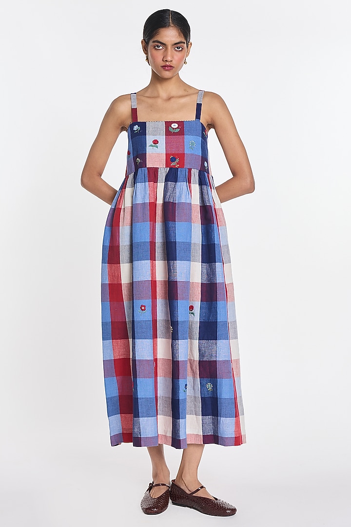 Multi-Colored Cotton Linen Floral Embroidered Vacation Dress by Payal Pratap at Pernia's Pop Up Shop