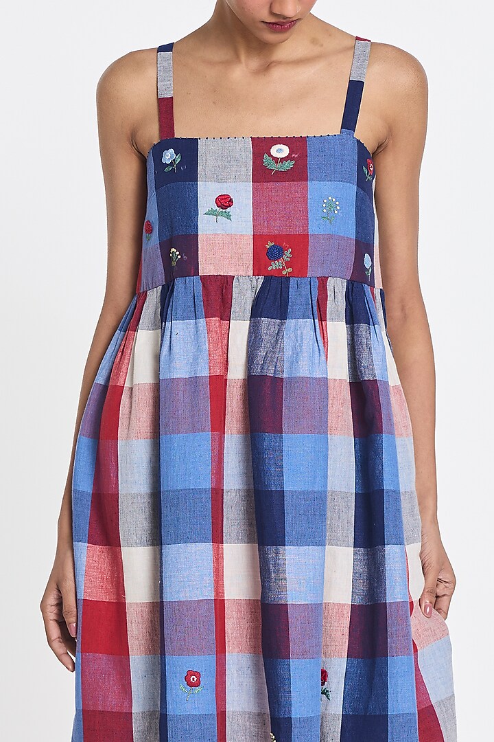 Multi-Colored Cotton Linen Floral Embroidered Vacation Dress by Payal Pratap at Pernia's Pop Up Shop