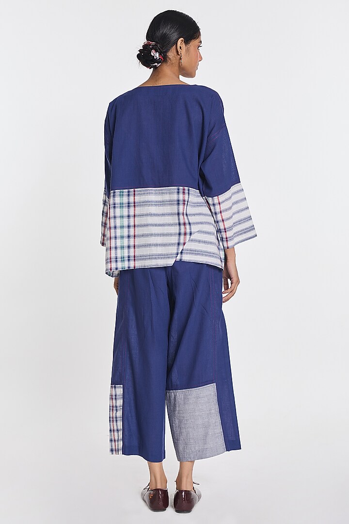 Indigo Blue Handloom Cotton Floral Embroidered Top by Payal Pratap at Pernia's Pop Up Shop