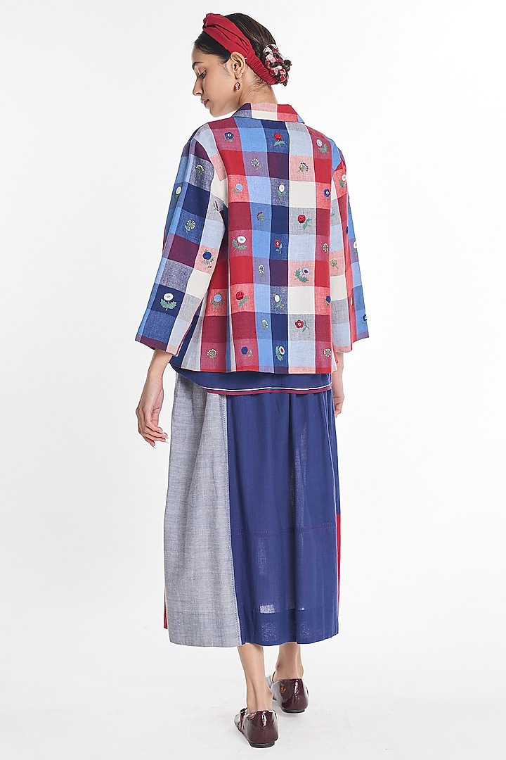 Multi-Colored Cotton Linen Floral Embroidered Jacket by Payal Pratap at Pernia's Pop Up Shop
