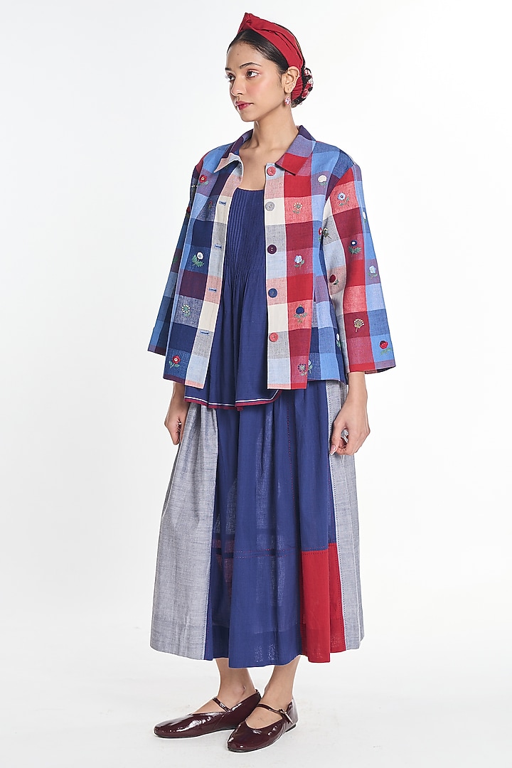 Multi-Colored Cotton Linen Floral Embroidered Jacket by Payal Pratap at Pernia's Pop Up Shop