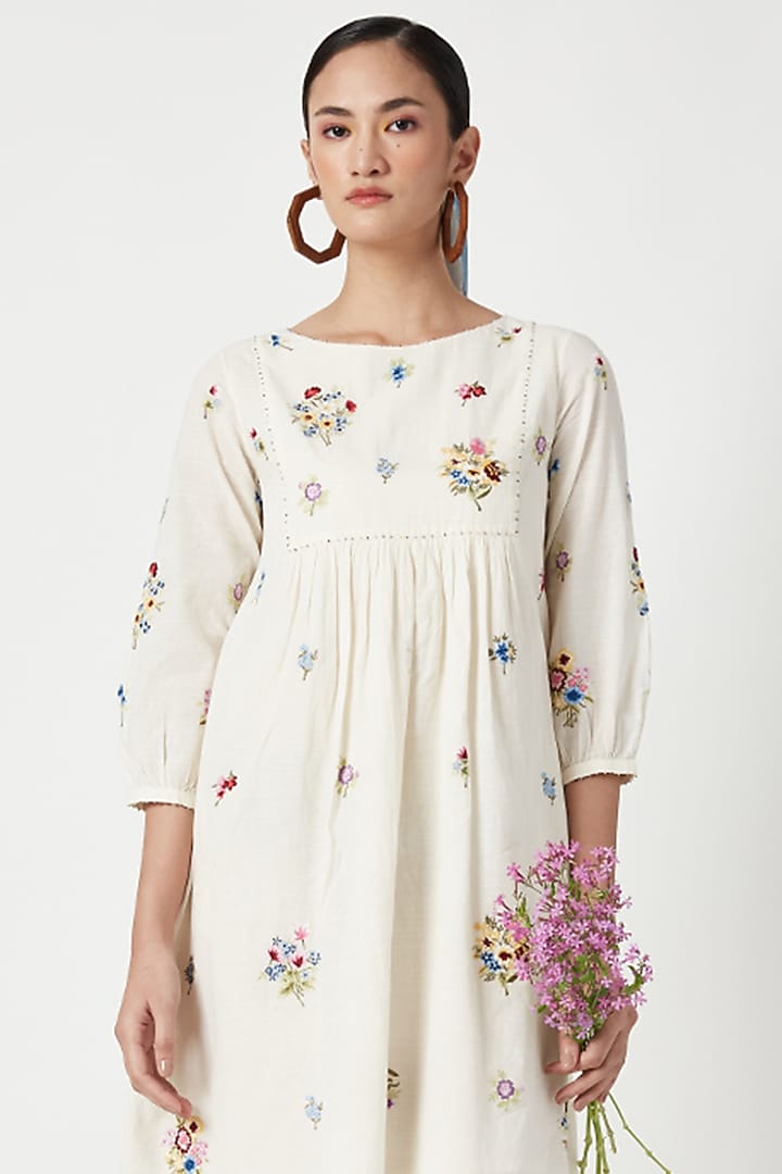 Ivory Cotton Embroidered Vacation Dress by Payal Pratap at Pernia's Pop Up Shop