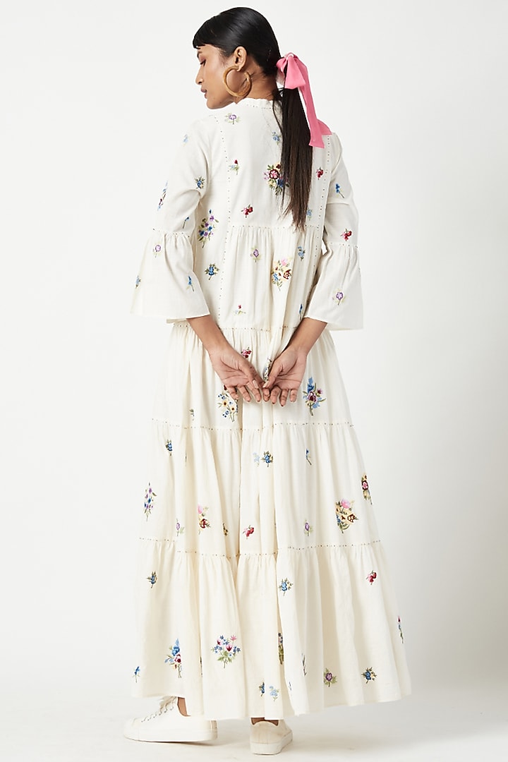 Ivory Cotton Tiered Cocktail Dress by Payal Pratap at Pernia's Pop Up Shop