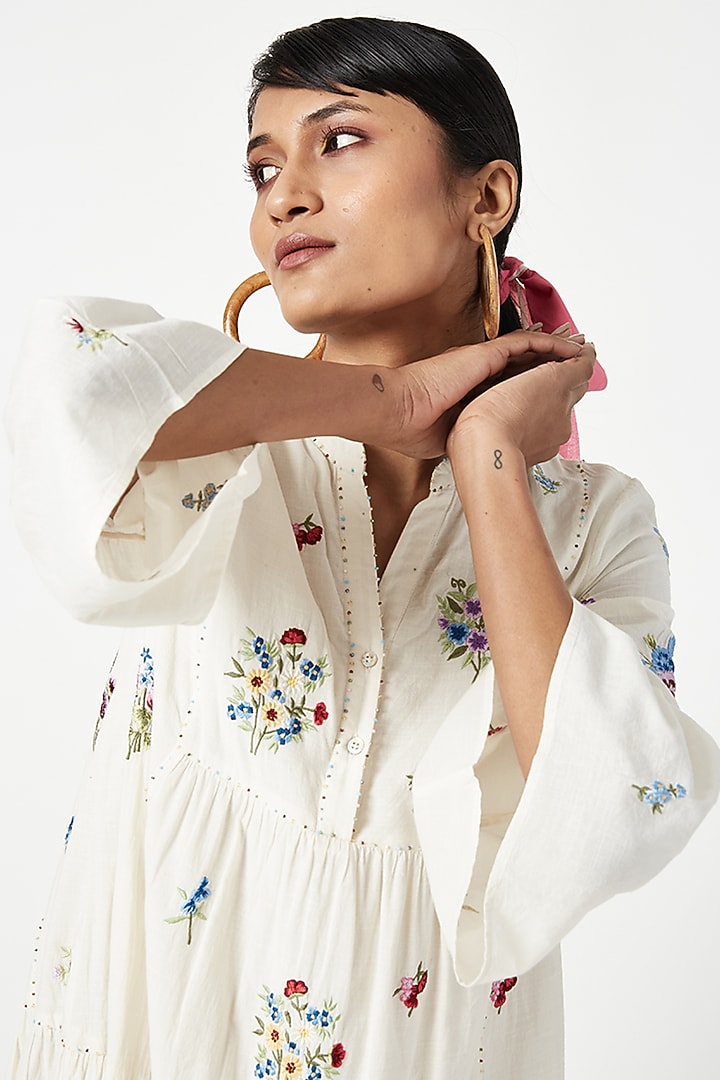 Ivory Cotton Tiered Cocktail Dress by Payal Pratap at Pernia's Pop Up Shop