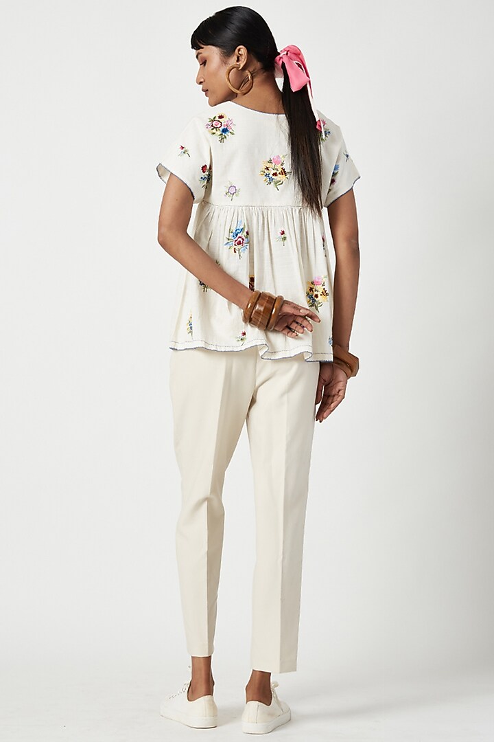 Ivory Cotton Embroidered Top by Payal Pratap at Pernia's Pop Up Shop