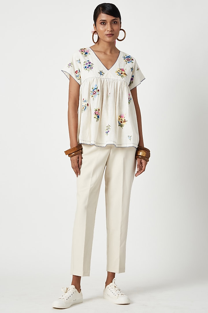 Ivory Cotton Embroidered Top by Payal Pratap at Pernia's Pop Up Shop