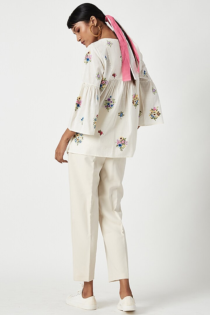 Ivory Cotton Embroidered Top by Payal Pratap at Pernia's Pop Up Shop