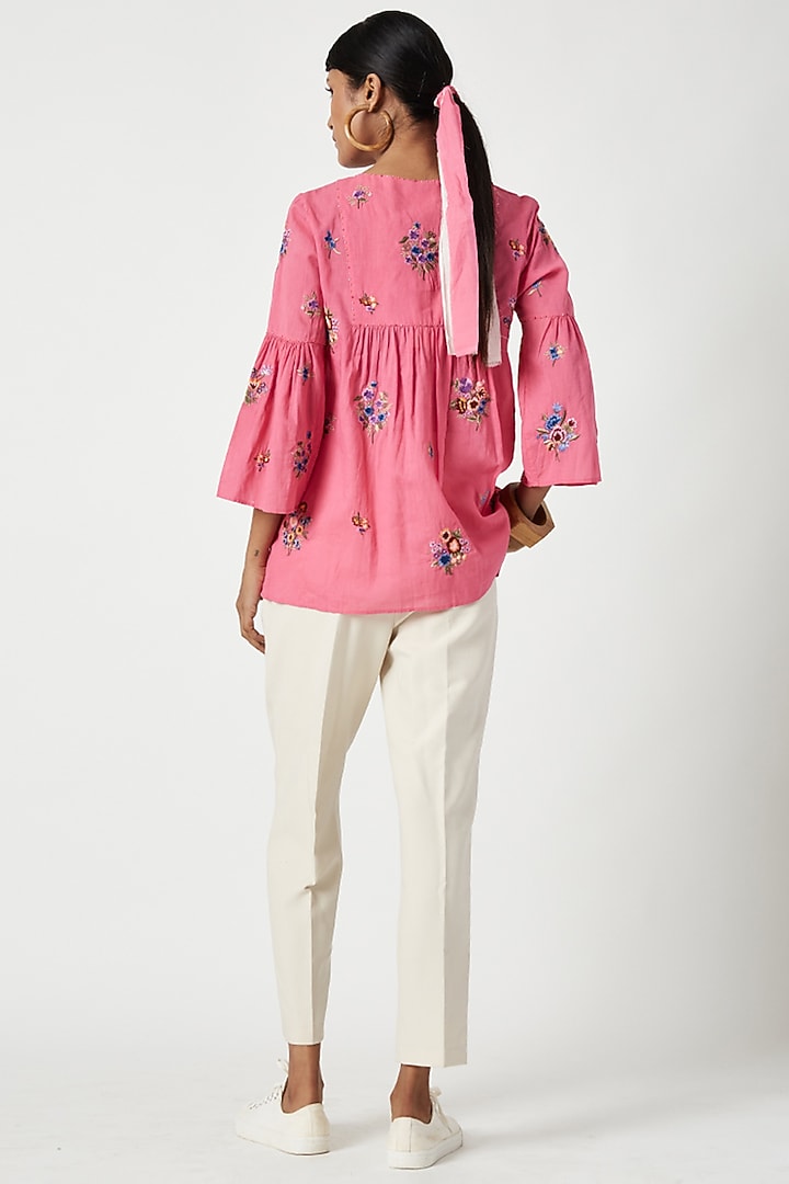 Pink Cotton Embroidered Top by Payal Pratap at Pernia's Pop Up Shop