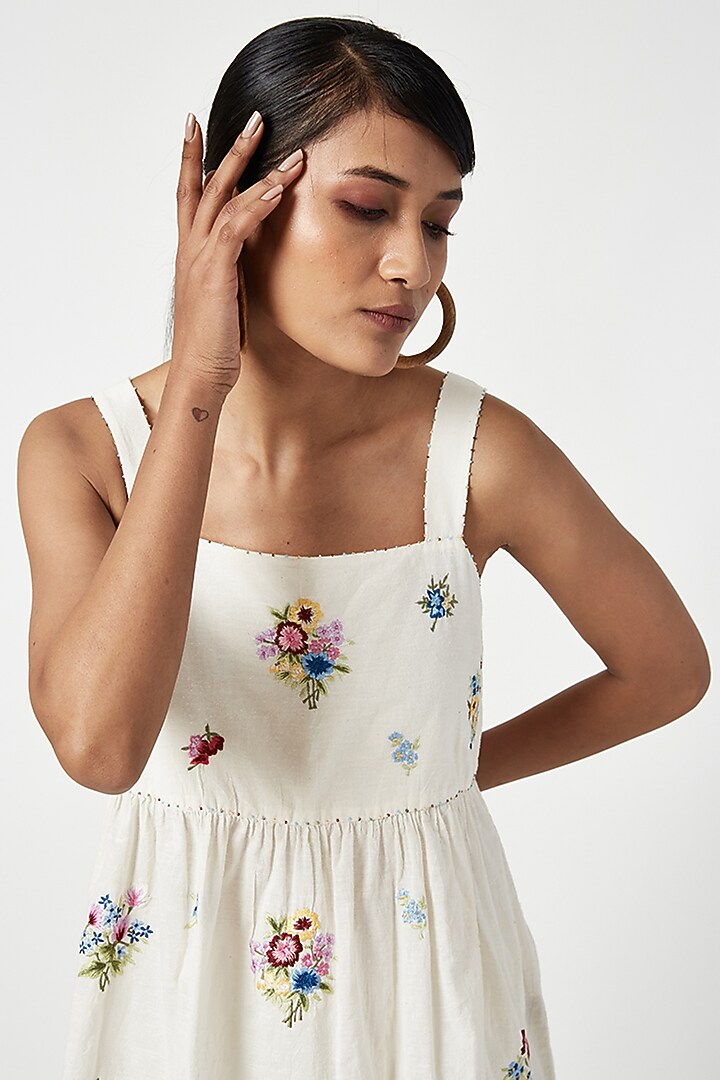 Ivory Cotton Embroidered Camisole Top by Payal Pratap at Pernia's Pop Up Shop