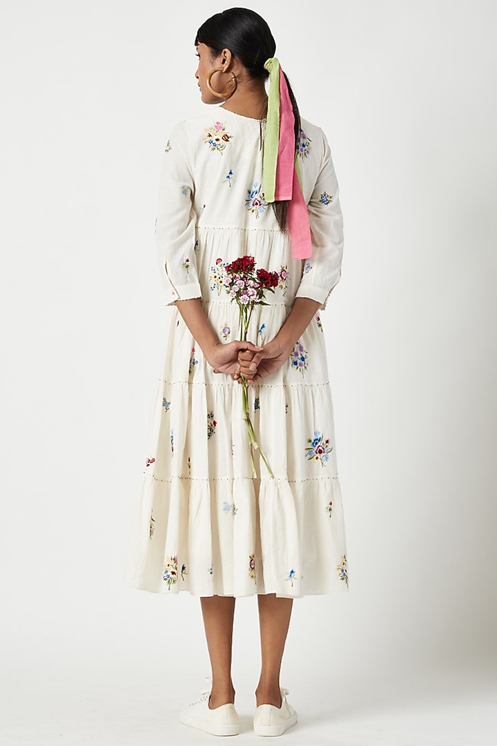 Ecru Cotton Embroidered Cocktail Dress by Payal Pratap at Pernia's Pop Up Shop
