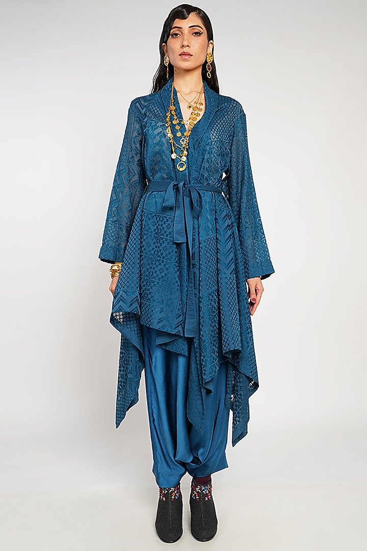 Teal Cotton Silk High-Low Overlay by Payal Pratap at Pernia's Pop Up Shop