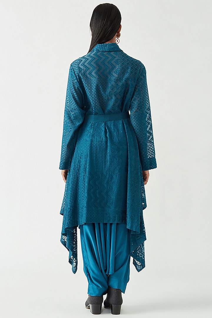 Teal Cotton Silk High-Low Overlay by Payal Pratap at Pernia's Pop Up Shop