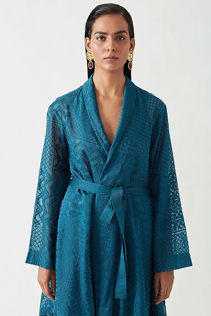 Teal Cotton Silk High-Low Overlay by Payal Pratap at Pernia's Pop Up Shop