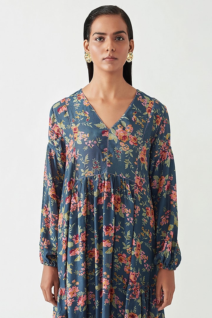 Navy Cotton Silk Blend Printed Tunic by Payal Pratap at Pernia's Pop Up Shop