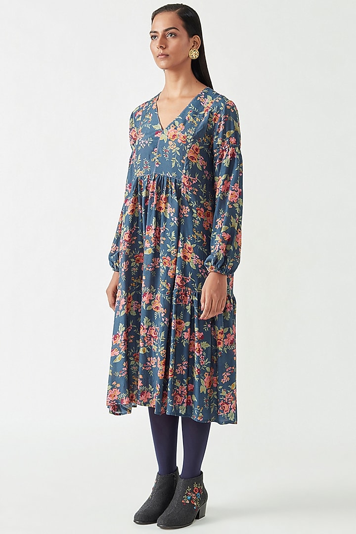 Navy Cotton Silk Blend Printed Tunic by Payal Pratap at Pernia's Pop Up Shop