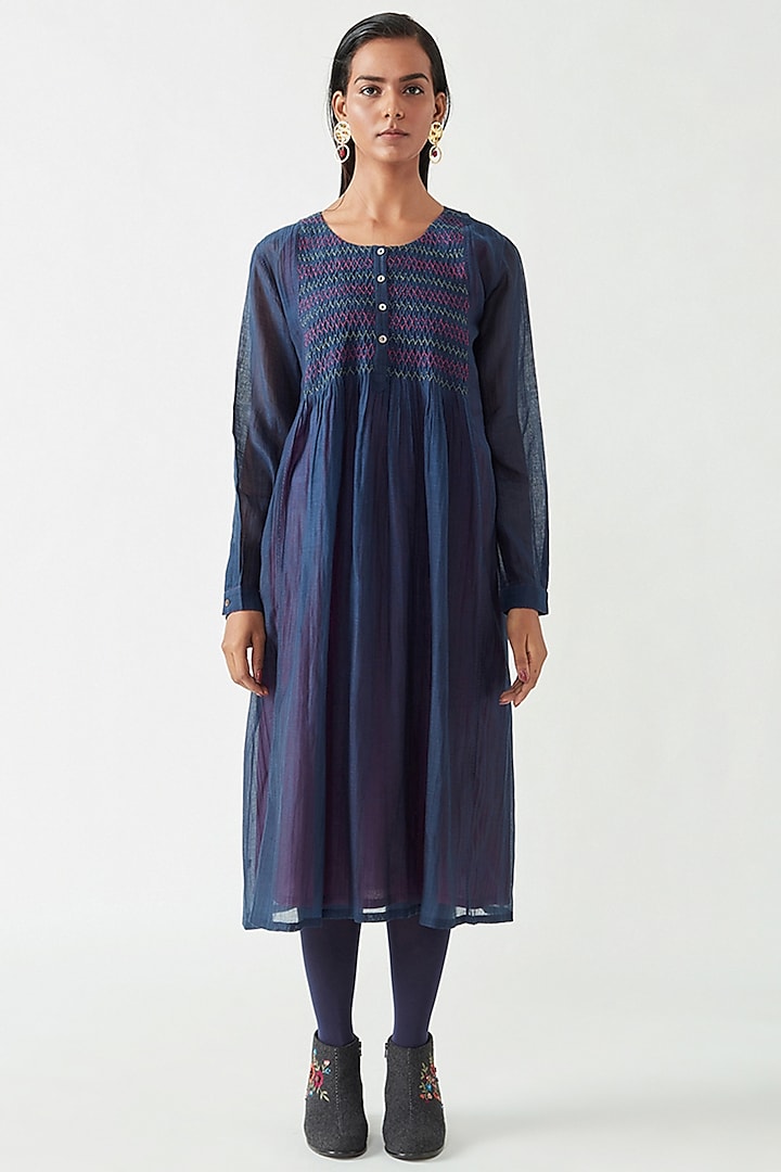 Navy Cotton Silk Dress by Payal Pratap