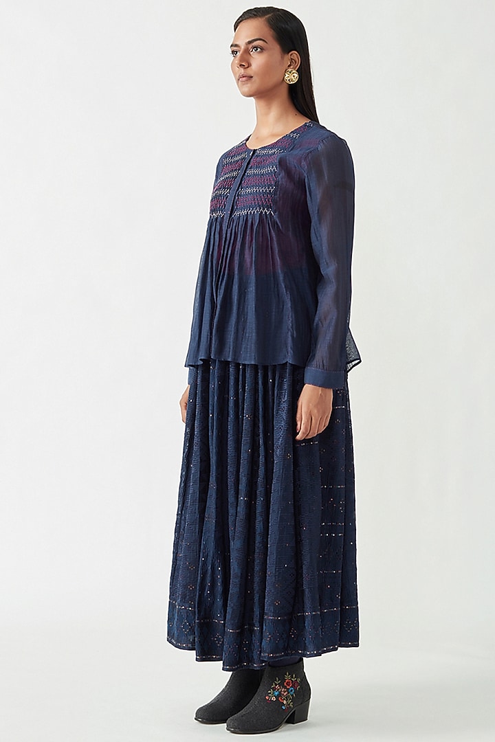 Navy Cotton Silk Top by Payal Pratap at Pernia's Pop Up Shop