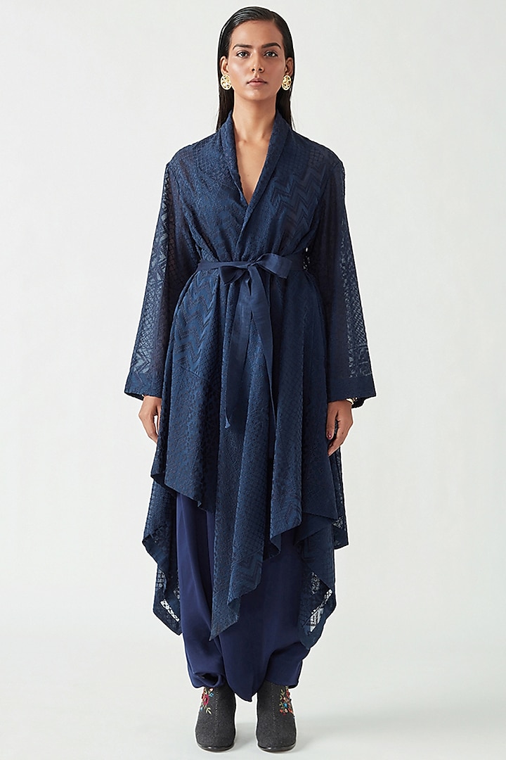 Navy Cotton Silk High-Low Overlay by Payal Pratap at Pernia's Pop Up Shop