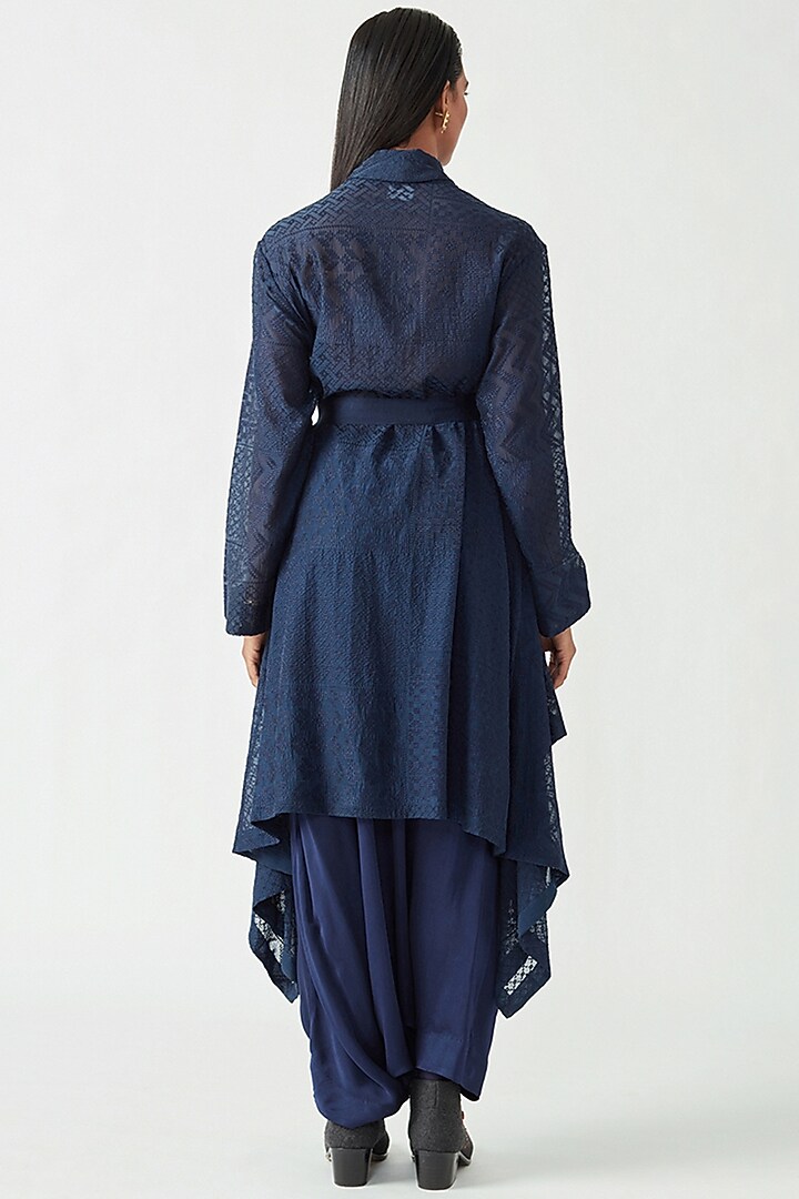 Navy Cotton Silk High-Low Overlay by Payal Pratap at Pernia's Pop Up Shop