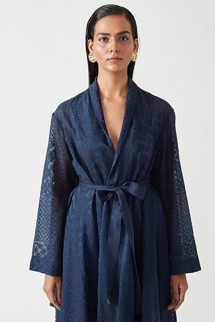 Navy Cotton Silk High-Low Overlay by Payal Pratap at Pernia's Pop Up Shop