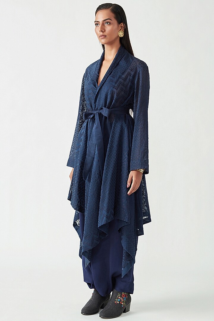 Navy Cotton Silk High-Low Overlay by Payal Pratap at Pernia's Pop Up Shop