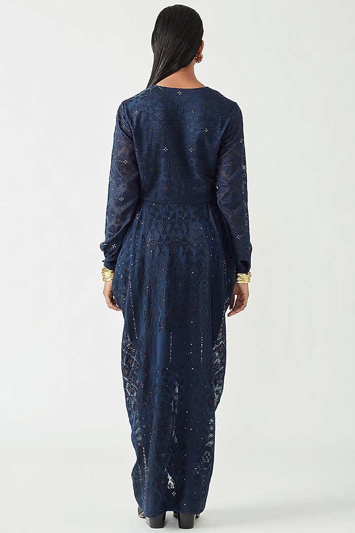 Navy Blue Cotton Silk Party Wear Dress by Payal Pratap at Pernia's Pop Up Shop