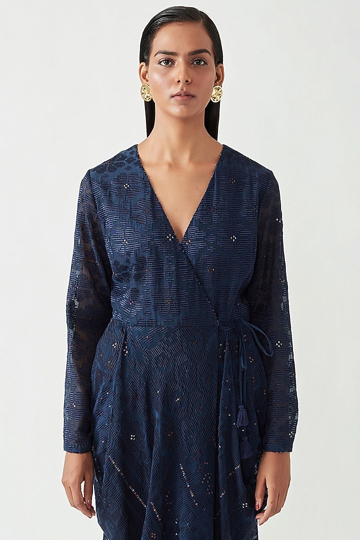 Navy Blue Cotton Silk Party Wear Dress by Payal Pratap at Pernia's Pop Up Shop