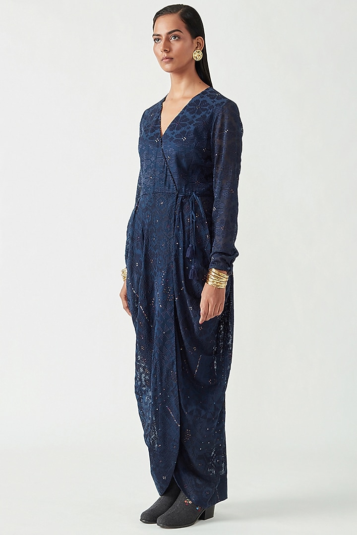 Navy Blue Cotton Silk Party Wear Dress by Payal Pratap at Pernia's Pop Up Shop