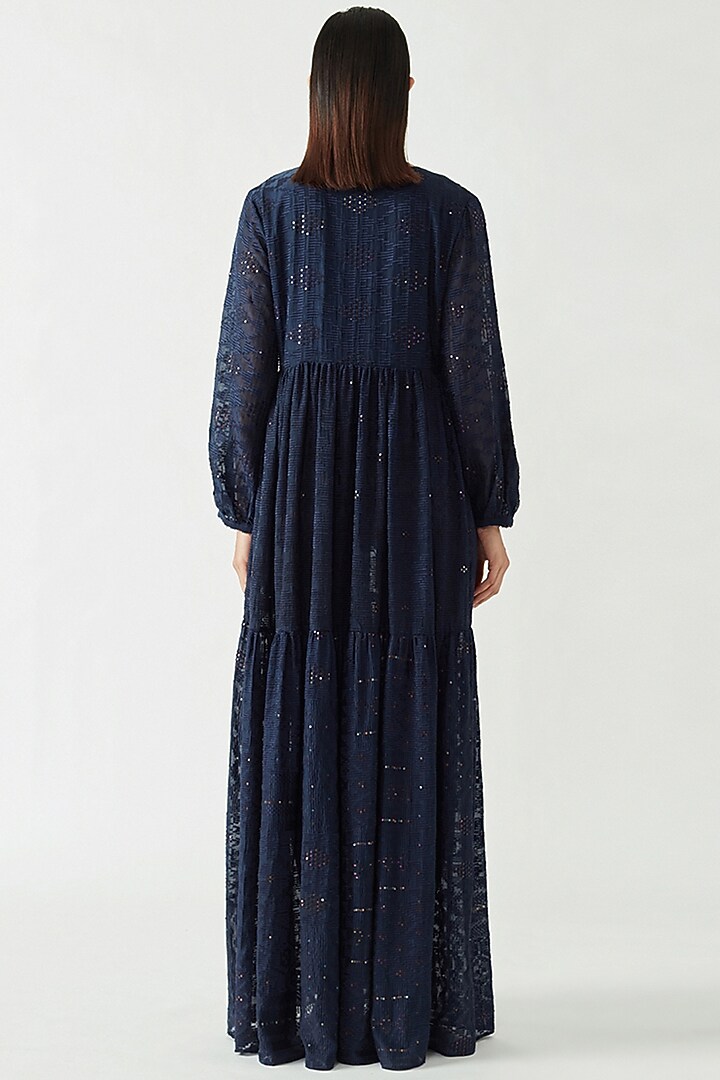 Navy Cotton Silk Embroidered Party Wear Dress by Payal Pratap at Pernia's Pop Up Shop