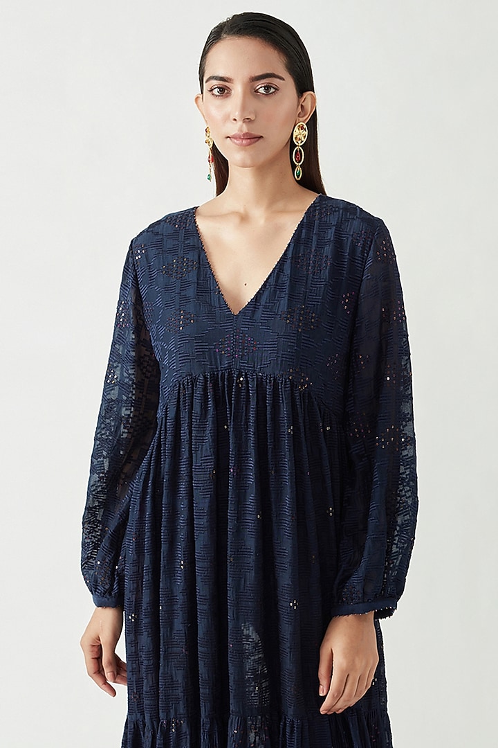 Navy Cotton Silk Embroidered Party Wear Dress by Payal Pratap at Pernia's Pop Up Shop
