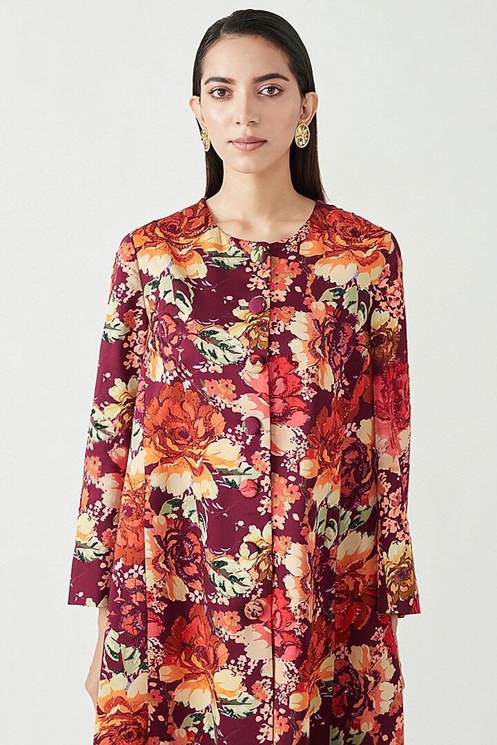 Multi-Colored Satin Printed Jacket by Payal Pratap at Pernia's Pop Up Shop