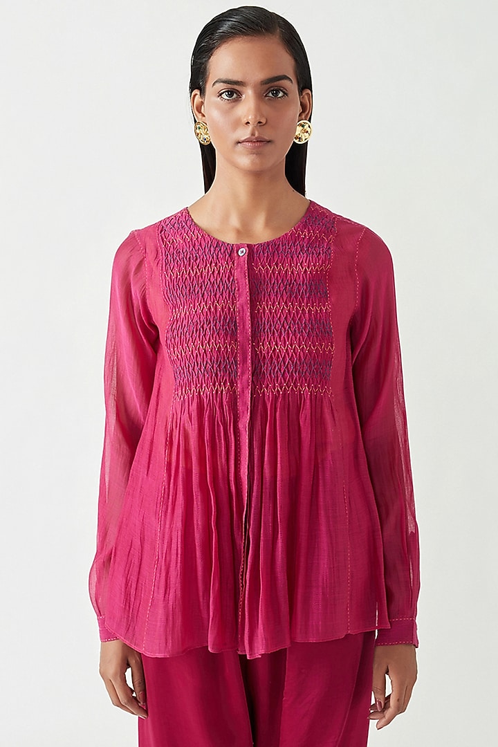 Fuchsia Cotton Silk Top by Payal Pratap at Pernia's Pop Up Shop