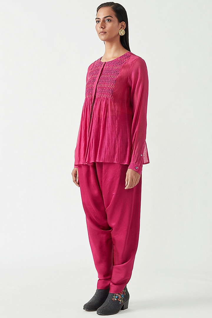 Fuchsia Cotton Silk Top by Payal Pratap at Pernia's Pop Up Shop