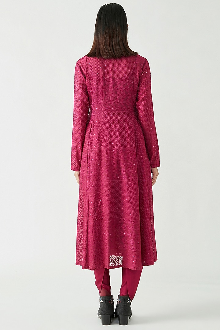 Fuchsia Cotton Silk Embroidered Wrap Kurta Set by Payal Pratap at Pernia's Pop Up Shop