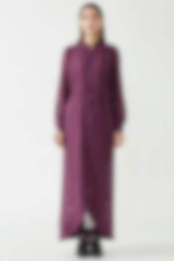 Aubergine Cotton Silk Embroidered Wrap Dress by Payal Pratap at Pernia's Pop Up Shop