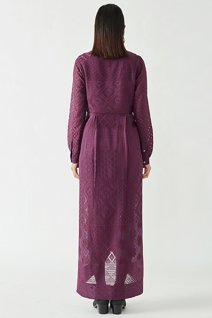 Aubergine Cotton Silk Embroidered Wrap Cocktail Dress by Payal Pratap at Pernia's Pop Up Shop