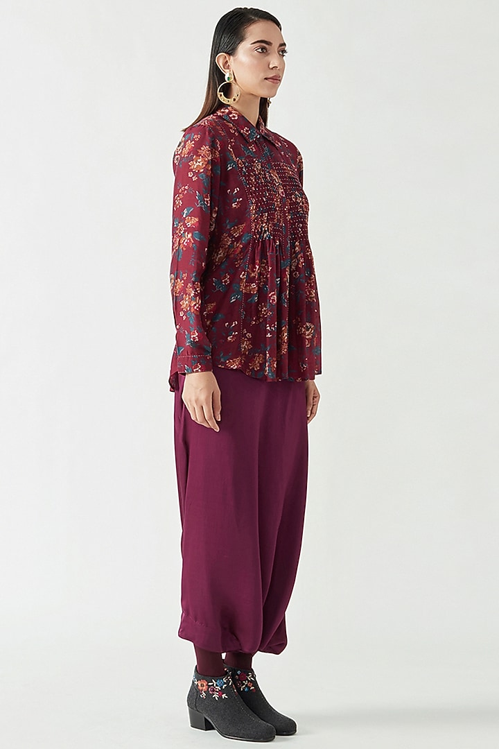 Wine Satin Pants by Payal Pratap at Pernia's Pop Up Shop