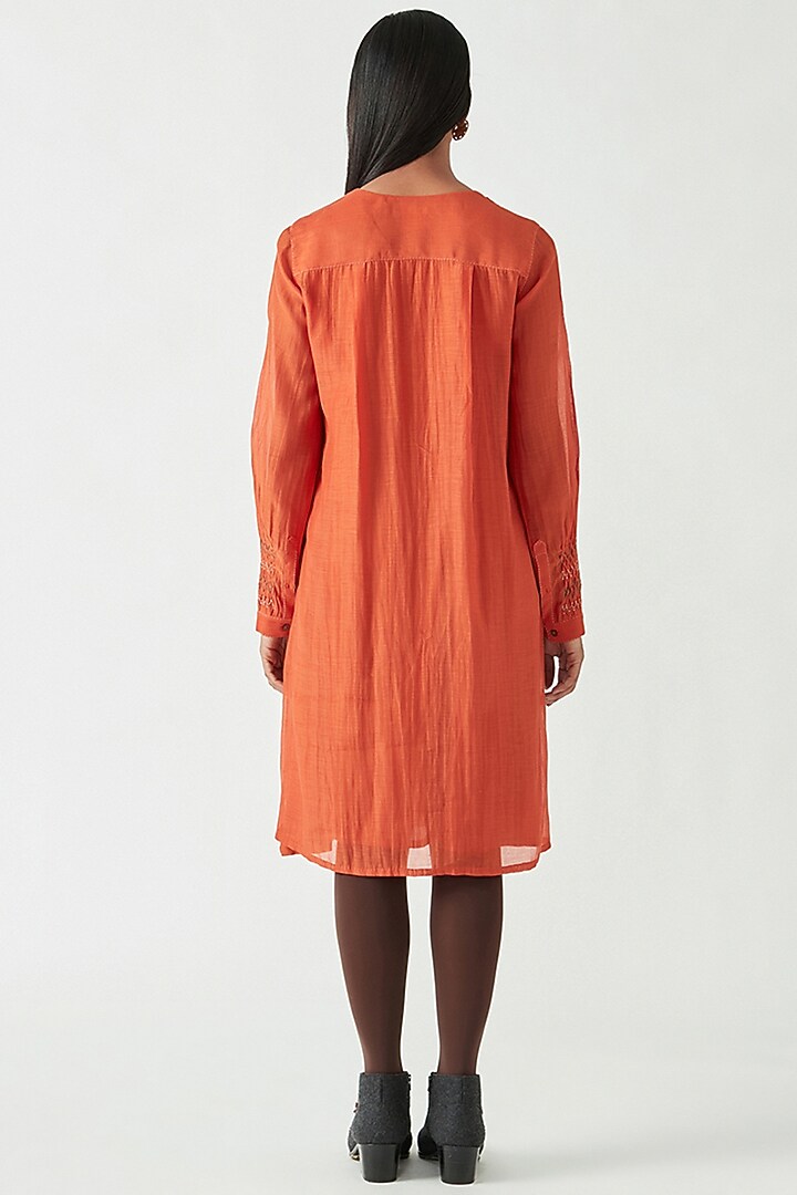 Rust Saffron Cotton Silk Tunic Vacation Dress by Payal Pratap at Pernia's Pop Up Shop