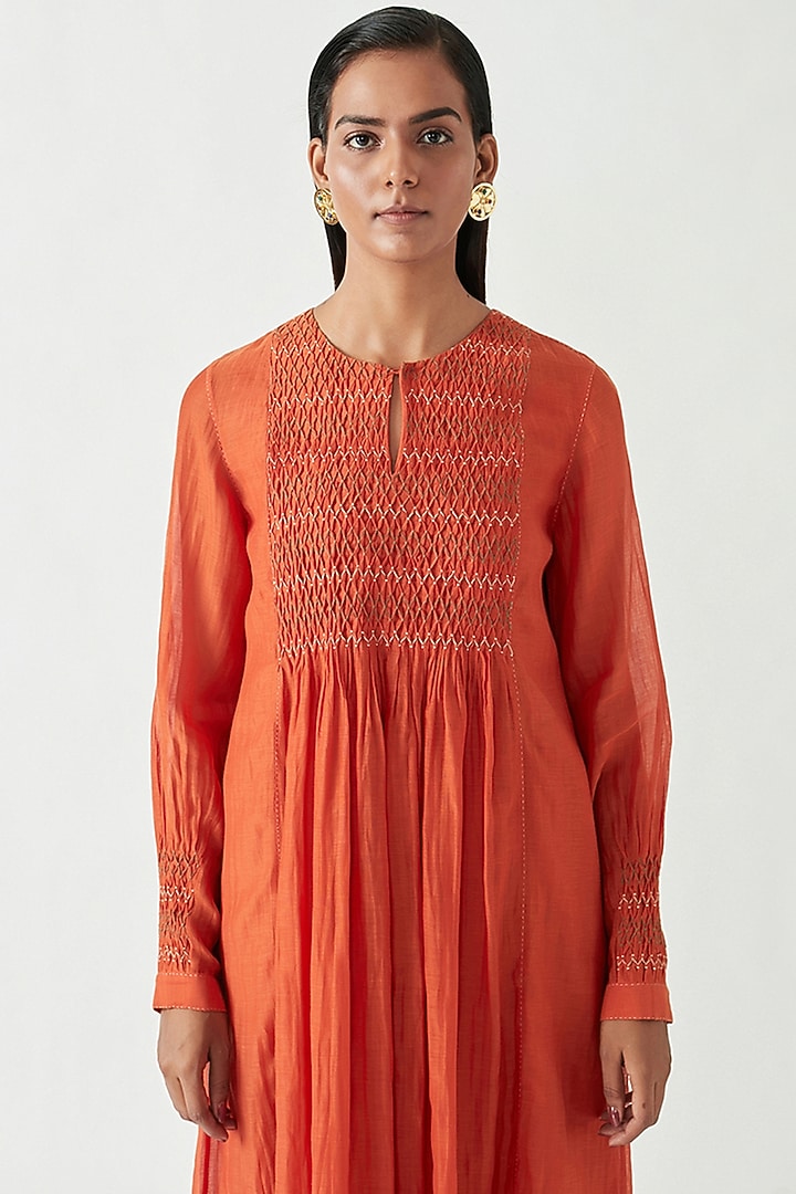 Rust Saffron Cotton Silk Tunic Vacation Dress by Payal Pratap at Pernia's Pop Up Shop