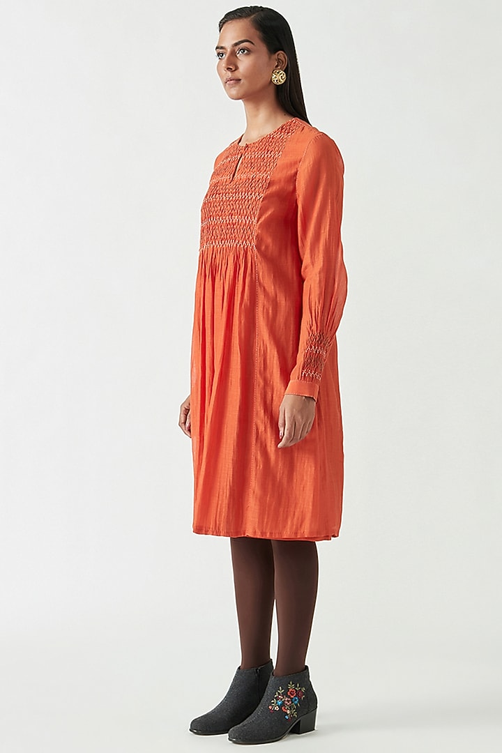 Rust Saffron Cotton Silk Tunic Vacation Dress by Payal Pratap at Pernia's Pop Up Shop