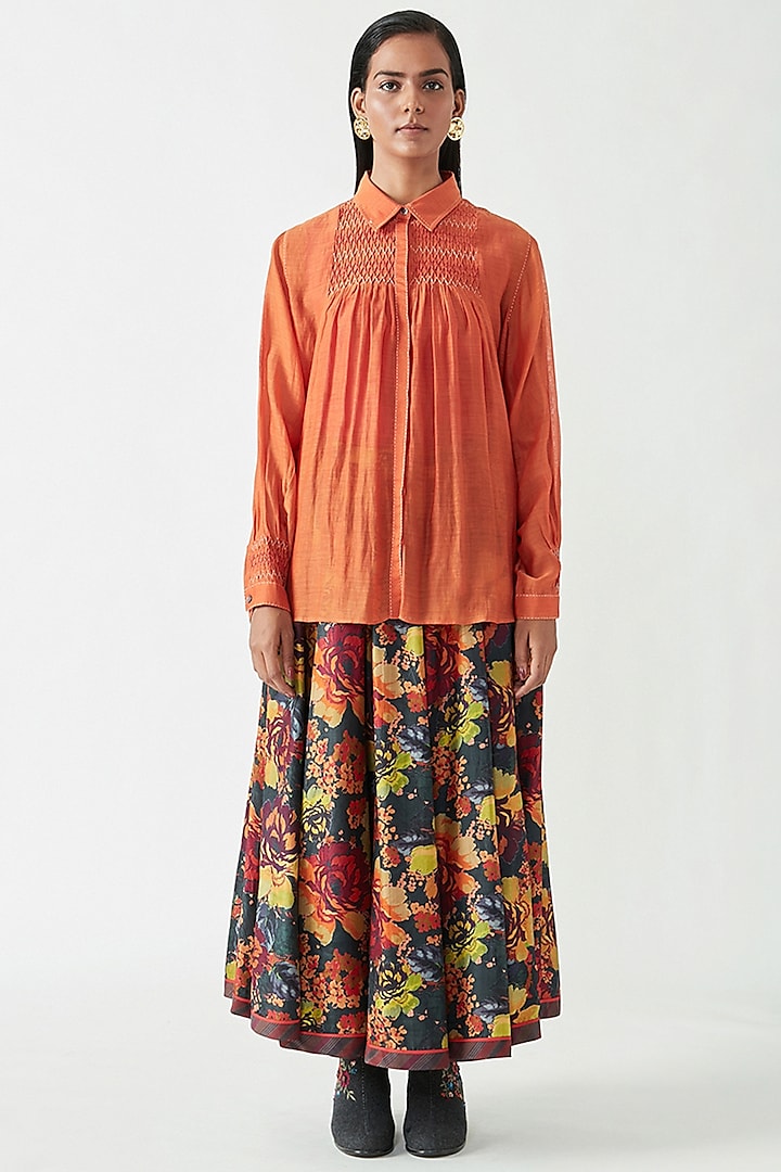 Multi-Colored Mulberry Silk Printed Skirt by Payal Pratap