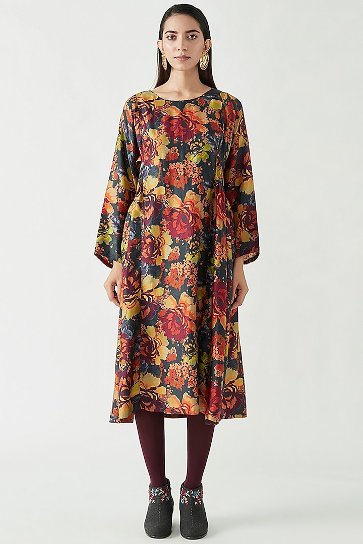 Multi-Colored Mulberry Silk Printed Tunic Dress by Payal Pratap