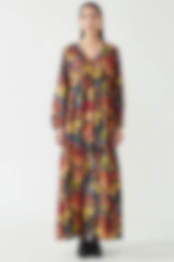 Multi-Colored Mulberry Silk Printed Maxi Dress by Payal Pratap