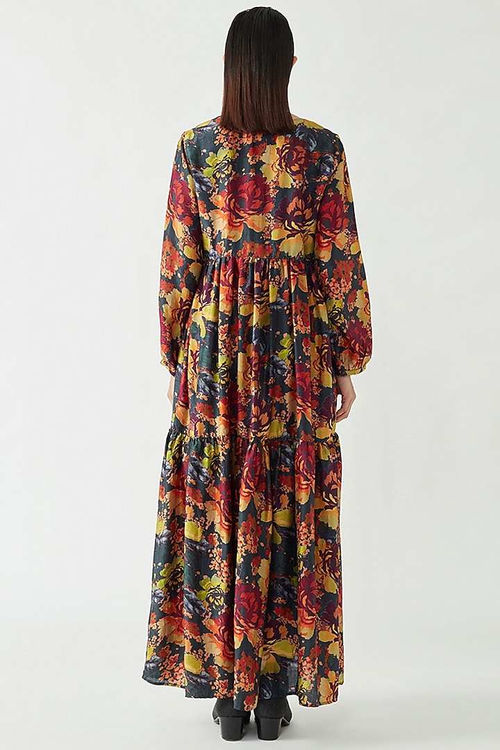 Multi-Colored Mulberry Silk Printed Maxi Vacation Dress by Payal Pratap at Pernia's Pop Up Shop