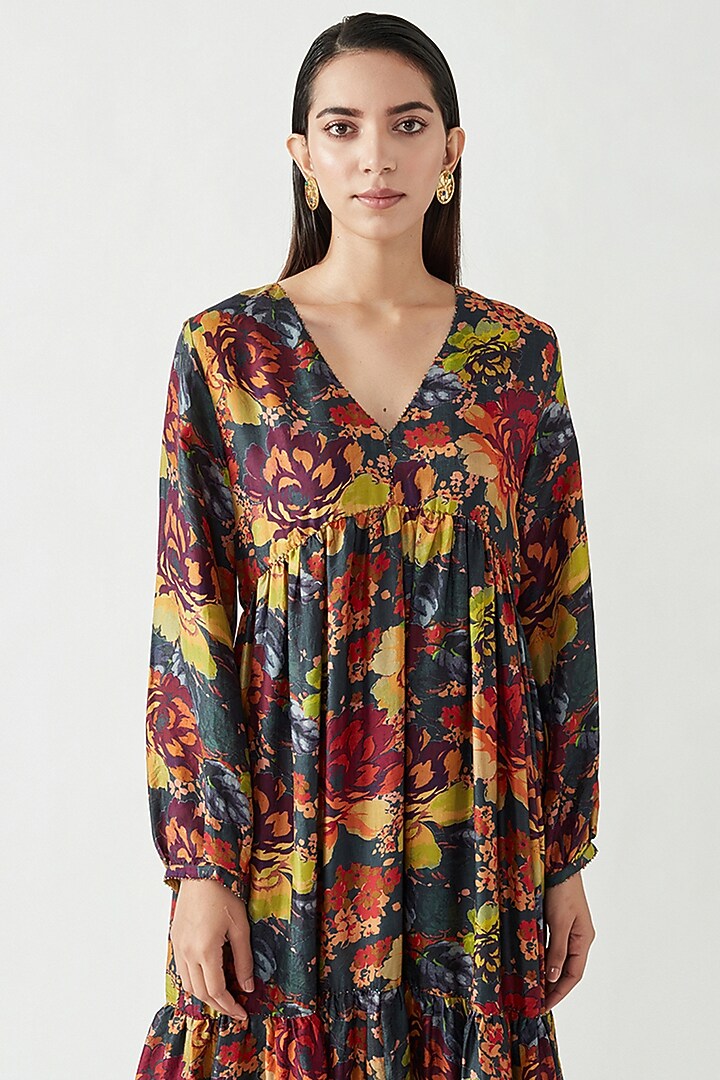 Multi-Colored Mulberry Silk Printed Maxi Vacation Dress by Payal Pratap at Pernia's Pop Up Shop