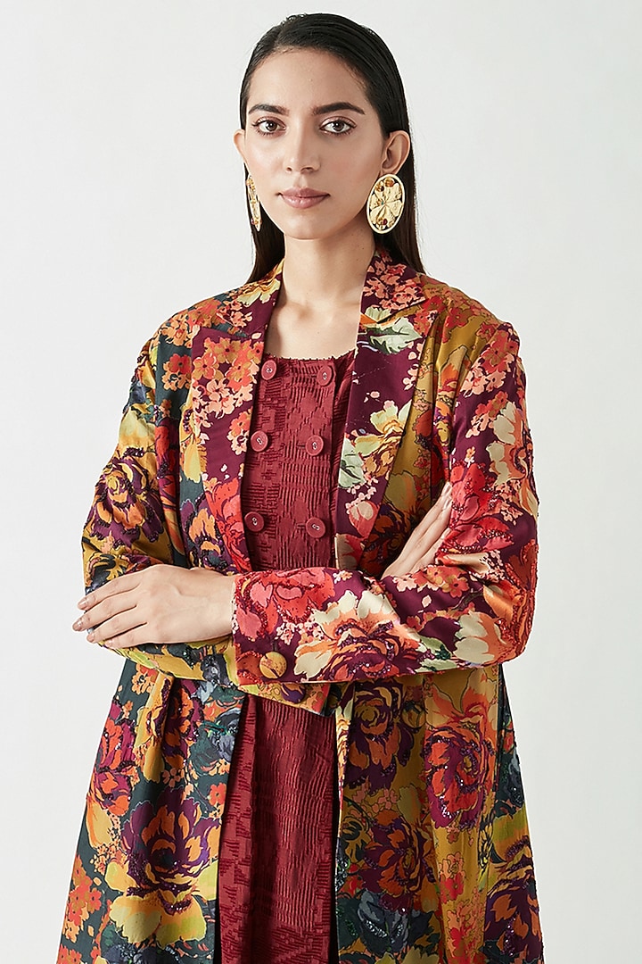Multi-Colored Satin Hand Embroidered Jacket by Payal Pratap at Pernia's Pop Up Shop