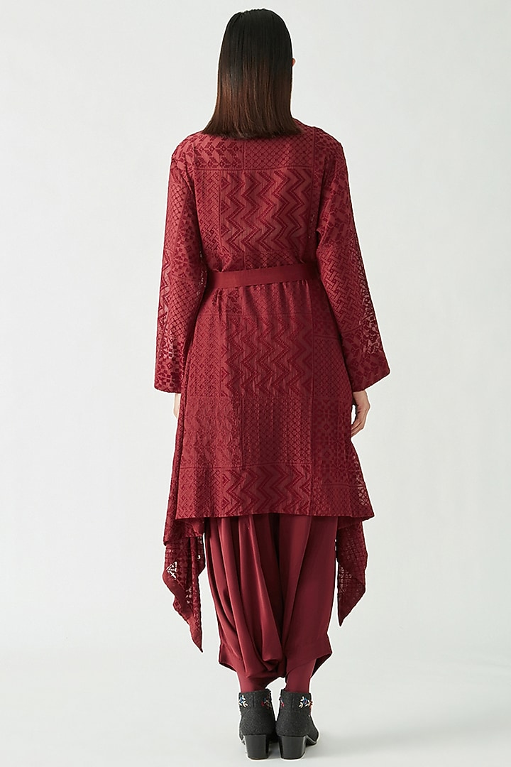 Wine Cotton Silk Embroidered Overlay by Payal Pratap at Pernia's Pop Up Shop